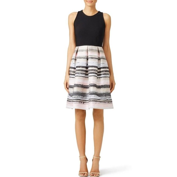 Carmen Marc Valvo Size 12 BlackBlush Stroke‎ Shift Dress Combo Short Sleeves